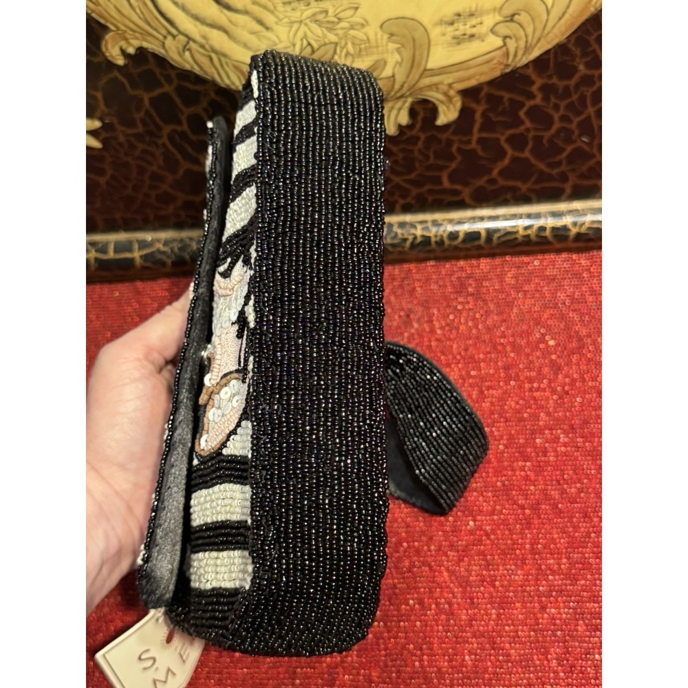 Sol & Mer French Bulldog Beaded Bag NWT Black White Striped Shoulder Purse Viral - Picture 7 of 11
